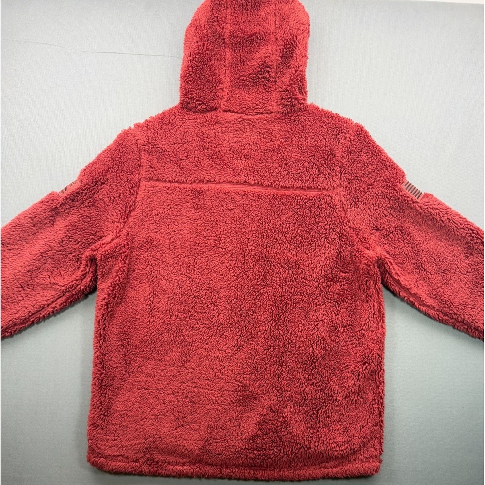 Grunt Style Sherpa Fleece Hooded Jacket Full Zip Flag Patch Red | Men's Medium - Picture 8 of 16